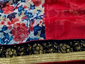 White &amp; Red Shaded Saree