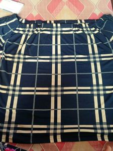 Navy Blue Plaid Off-Shoulder Top
