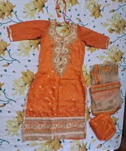Orange Kurta Set with Intricate Embroidery