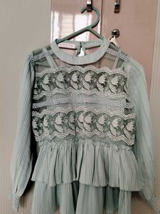 party wear Mint Lace Detail Blouse