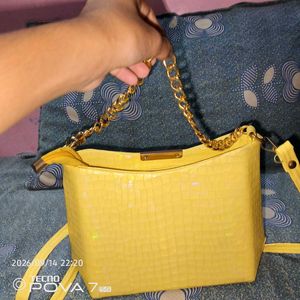 Bright Yellow Textured Shoulder Bag