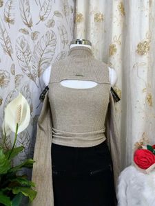 Ribbed Cutout Mock Neck Sweater