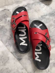 Red Double Strap Slide Sandals
