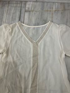 White Sheer Embellished Top