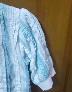 Cute Blue &amp; White Striped Puff Sleeve Top