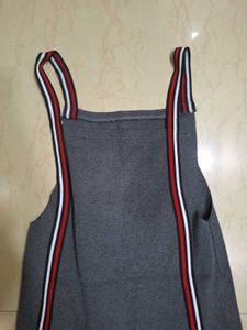 Grey Pinafore Dress with Sporty Stripes