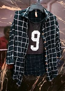 Beautiful Top Attach Check Shirt Combo B&amp;W