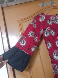 Maroon Kurta with Bicycle Print