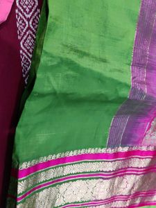 silk saree beautiful green colour magenta border