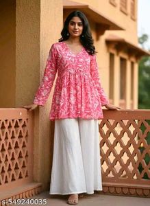 Stylish Pink Printed Kurti_M