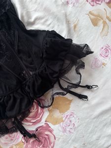 Lace Trim Corset with Garters