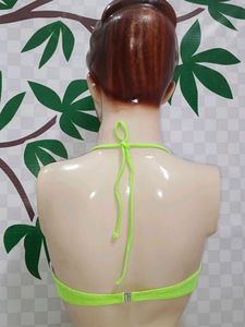 (300)Neon Green Lace Ruffle Bralette Top