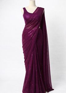 Elegant Purple Sequin Saree with sleeveless blouse