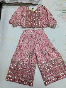 Pink Embroidered Palazzo Pants