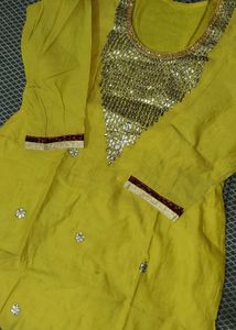 Yellow Embroidered kurti