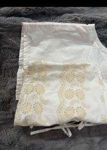 White Lace-Up Broderie Anglaise Blouse