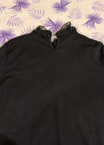 Elegant Black Blouse with Beaded Neckline