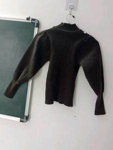 Chic Puff Sleeve Ribbed Turtleneck