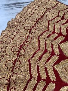 Bridal Red Velvet Lehenga Choli with Golden Embroi