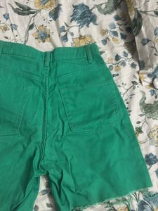 Green Denim Cut-Off Shorts