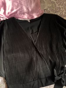 Elegant Black Pleated Wrap Top