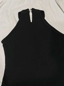 Sleek Black Halter Top with Mesh Accents