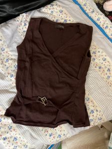 Chic Brown Sleeveless Wrap Top (vest like)