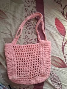 Crocheted Pink Tote Bag
