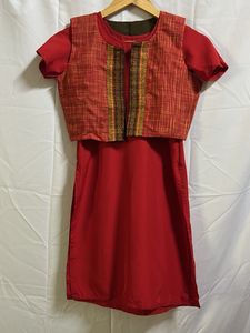Vibrant Red Kurta Set with Embroidered Jacket