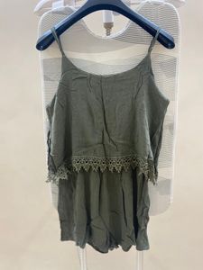 Green lace trim cami romper