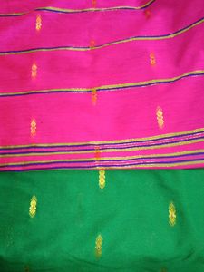 Vibrant Green Saree with Pink Palu