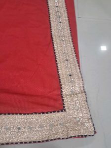 Elegant Red Saree with Mirror Work Border