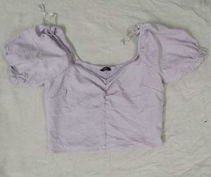 Lilac Puff Sleeve Button-Up Top