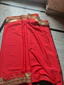 Vibrant Red Embroidered Saree