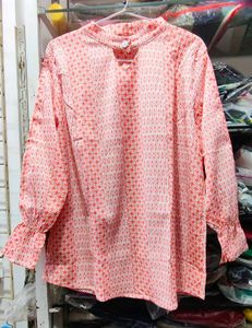 Coral Printed Blouse with Button Detail