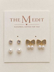 Cute Gold Bow & Pearl Stud Earrings 🎀