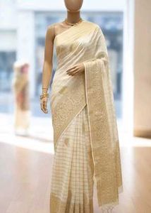 Elegant Cream &amp; Gold Saree