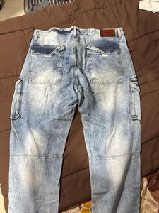 Men's Light Wash Cargo Jeans