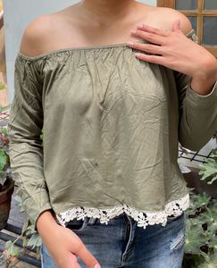 Off Shoulder Olive Green Top With bottom Lace