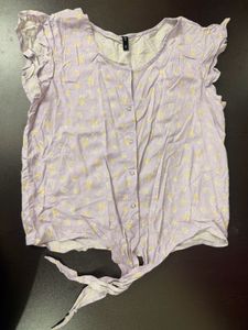 Lavender Paisley Print Tie-Front Top