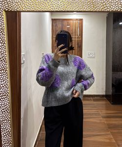 Grey & Purple Floral Rose Print Jumper