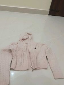 Pink Cable Knit Cropped Hoodie