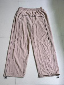 Beige Wide Leg Track Pants