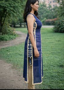 Elegant Navy &amp; Gold Sheer Overlay Dress