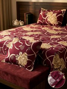 Elegant Double Bed Sheet Rose Print Bedding Set