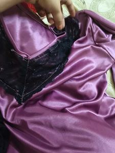 Satin Robe with Black Lace Trim