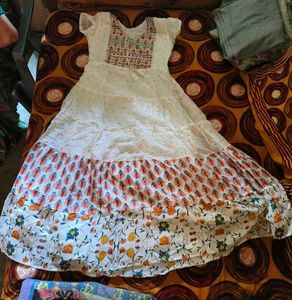 White Anarkali Gown with Floral Print