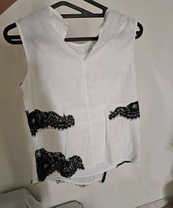 White Lace Trim Sleeveless Top