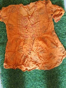Orange Embroidered Ethnic Tunic Top short