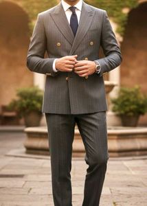 Striped Blazer & Pant, Classic Style Branded Suit